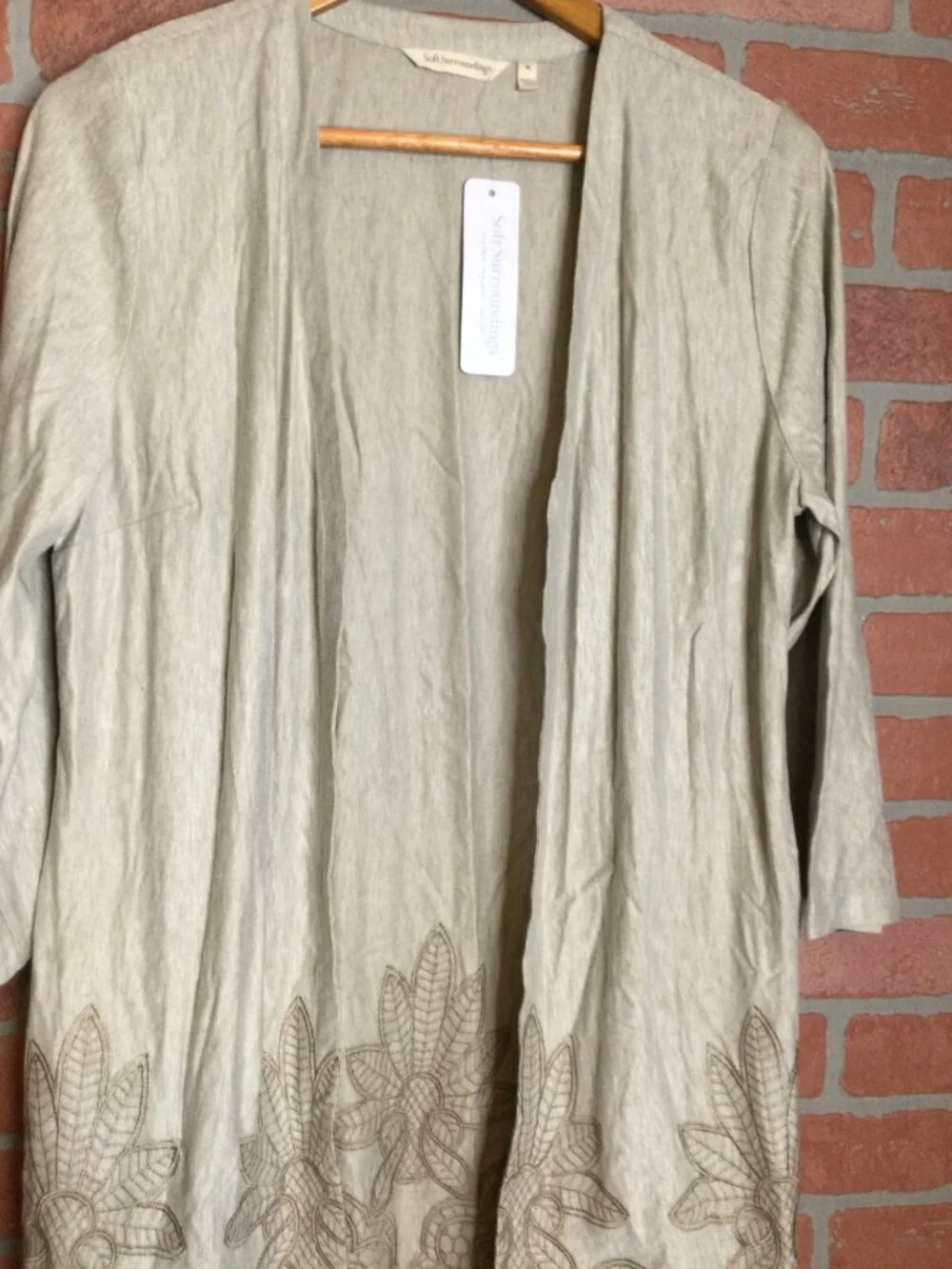 NWT Soft Surroundings Open Front Cardigan Kimono M Embroidered Carys Topper